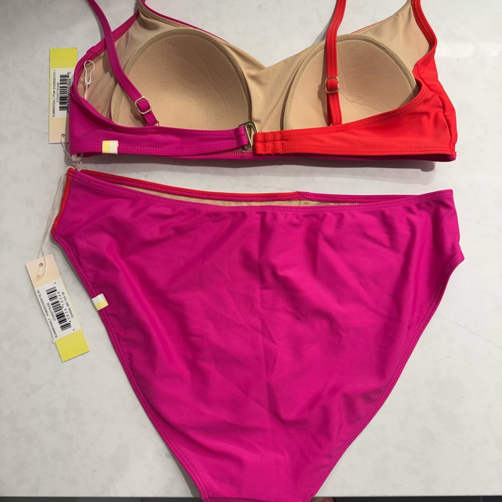 summersalt Pink and Red Colorblock Bikini Set - Picture 2 of 5